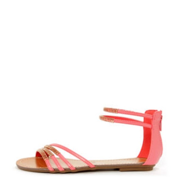Coral and Gold Gladiator Sandals sz 9 ⏰cyber sale - Picture 1 of 3