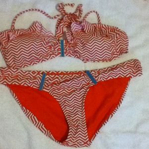 Coral and white zigzag swim suit!