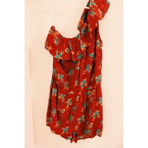 Red floral romper