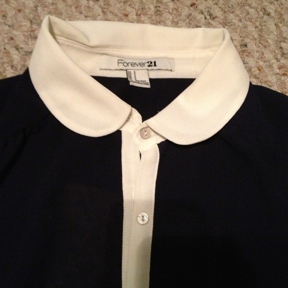 Navy and white sheer top with cutout back! - Picture 2 of 3