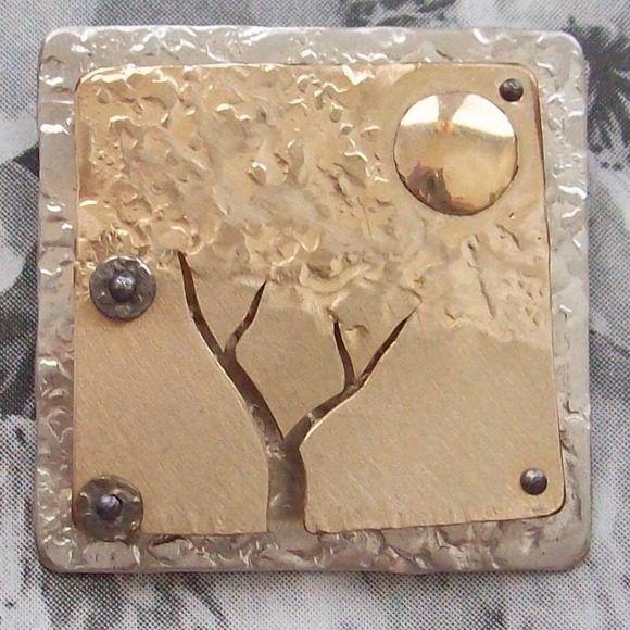 Handcrafted Jewelry - 12 karat gold & 925 sterling silver tree brooch