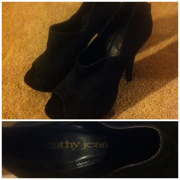 Black Suede Peeptoe Heels