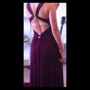 Plum colored silky evening/prom dress w/ open back