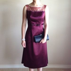 Dresses & Skirts - Satin Dress with Lace and Rhinestone Accent Dresses & Skirts - Satin Dress with Lace and Rhinestone Accent