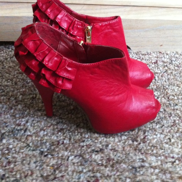 Red open toe booties