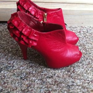 Red open toe booties
