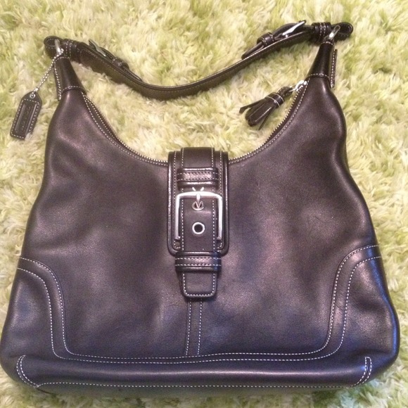 Black leather Coach bag, authentic.