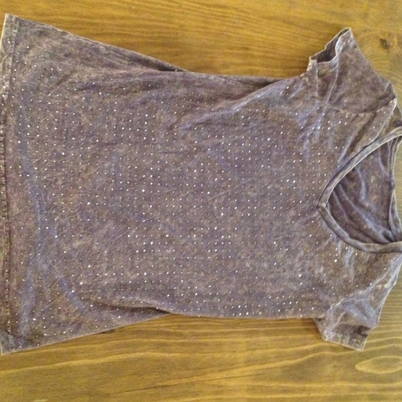 Purple distressed V-neck tee