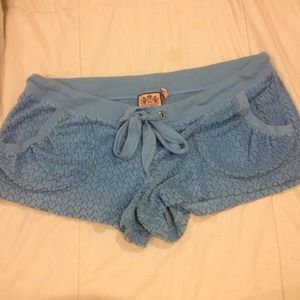 Blue Terry Cloth Heart Printed Shorts