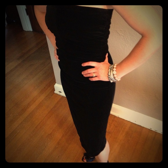 Strapless little black velvet Theory dress