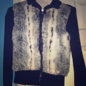 Black and white faux fur sweater jacket