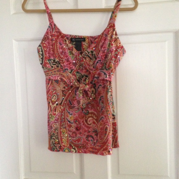 Spaghetti strap paisley  top with sequin detail. - Picture 1 of 2