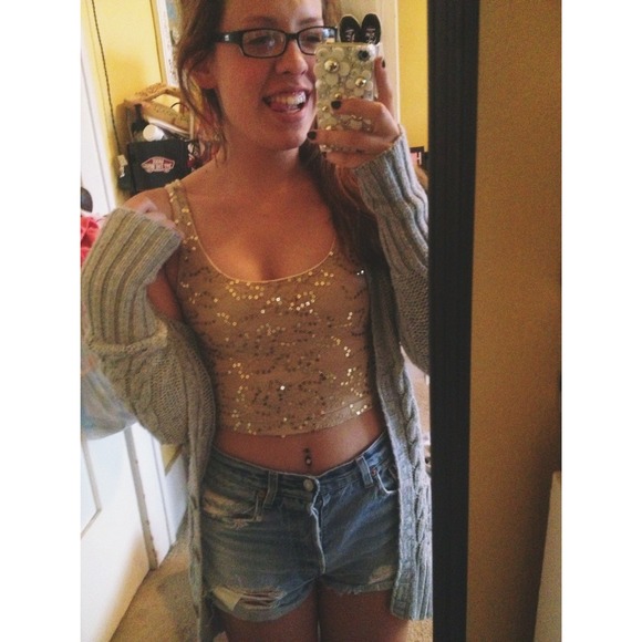 Charlotte Russe Tops - brownish gold sequined crop top