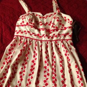 White Sundress with Red Flowers.