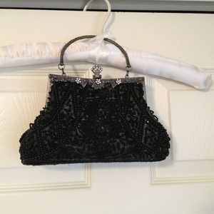 Black beaded evening clutch.