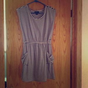 White- Navy Blue striped dress