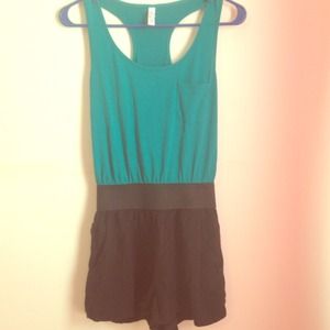 Teal and black romper