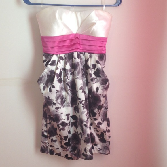 Black white and pink strapless dress