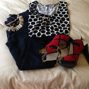 NWOT Black and white polkadots top