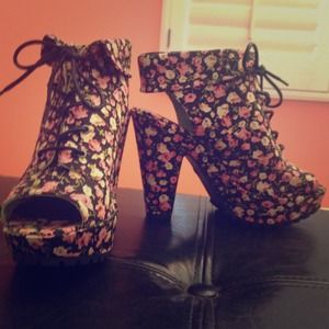 Floral Peep Toe Ankle Boots NWOT