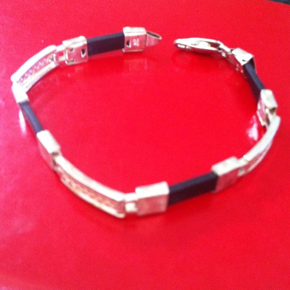 Sterling and black leather bracelet