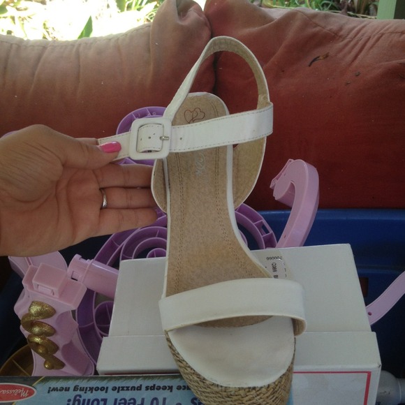 White wedge heels