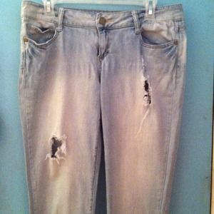 Light blue, pre ripped jeans