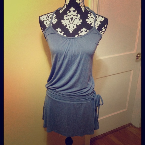 Blue/grey cotton halter dress