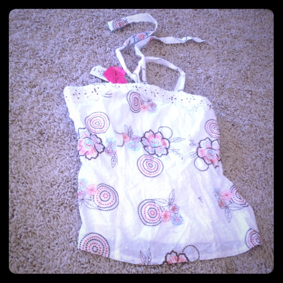 White cotton pin dot w/ embroidery flowers