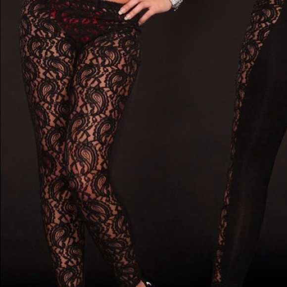 Sexy Black Lace See Thru Front Leggings - Picture 2 of 2