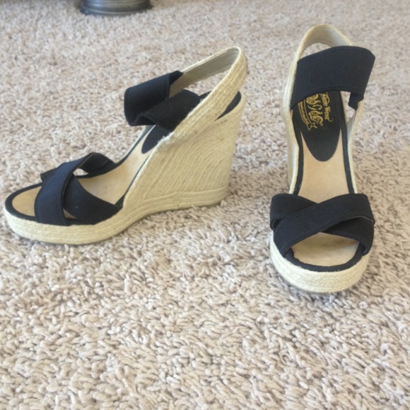 Rope wedge espadrilles with black