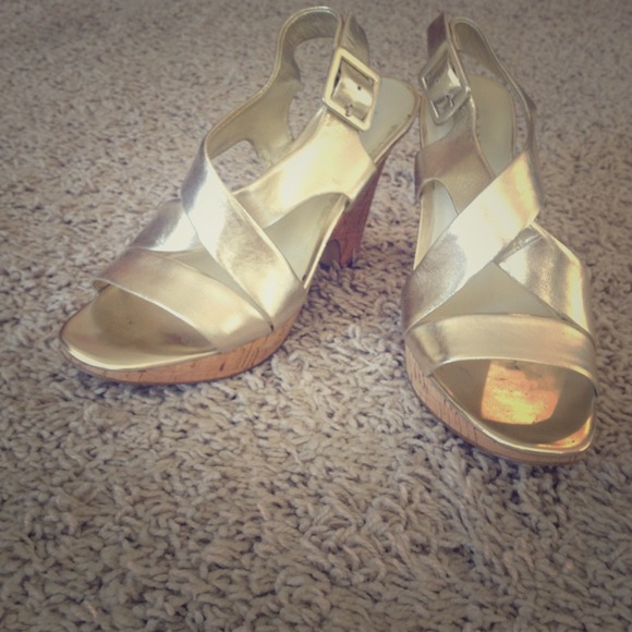 Gold metallic wedged sandals