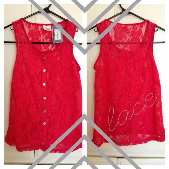 ⛔️Sold Hot pink (almost red) see thru lace top