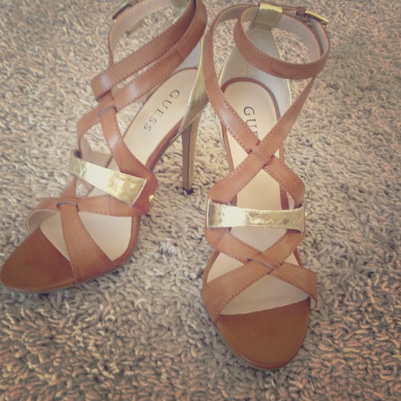 Camel and gold ankle strap