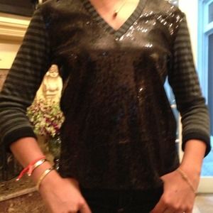 Black sequined v- neck blouse