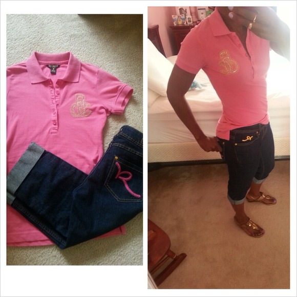 ❌SOLD❌ - Pink/Gold top & cuffed capris - Picture 2 of 3