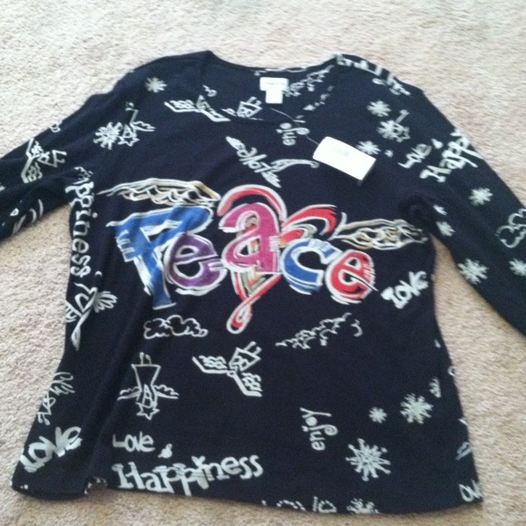 "Peace" 1/4 sleeve black and multicolored top
