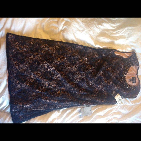 Adrianna Papell pink and black lace dress