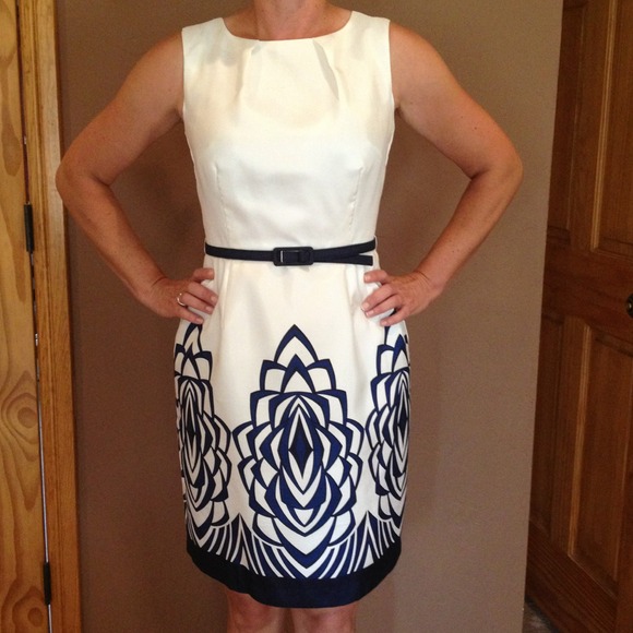 Cute white with blue and black pattern dress