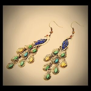 Colorful vintage peacock earrings