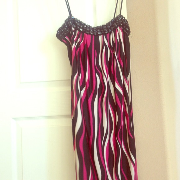 Stripped black pink and beige dress