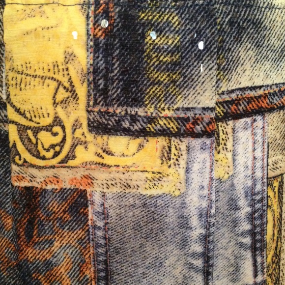 Denim and yellow colored patchwork sequined skirt. - Picture 2 of 2