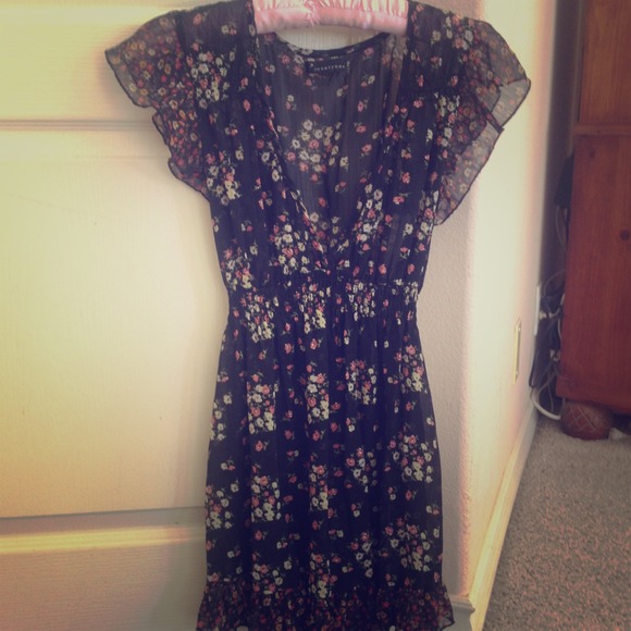 Long black sheer top with floral design