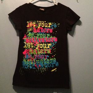 Black t-shirt with neon lettering
