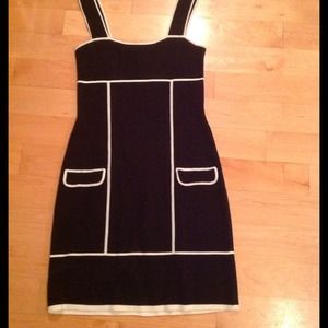 DVF black knit dress with white trim