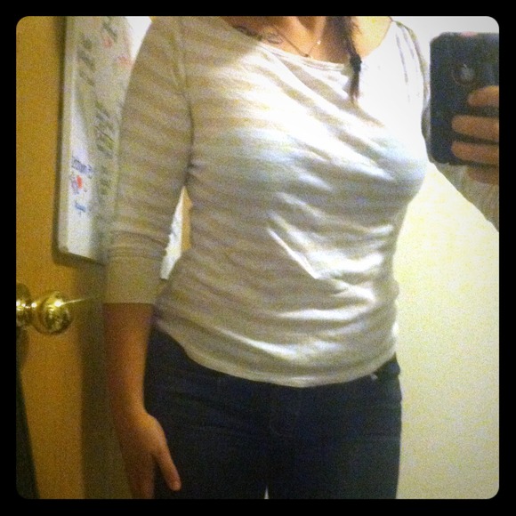 Tan and white stripe 3/4 sleeve - Picture 1 of 2