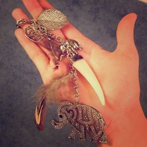 Long Elephant and Feather Necklace