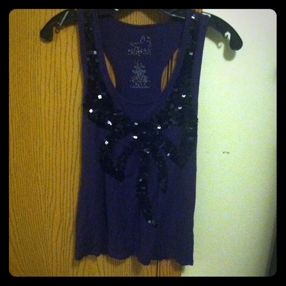 Dark purple racer back with sequin bow - Picture 1 of 1