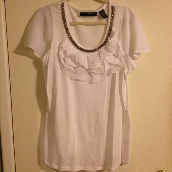 Cotton white top with sheer sleeves NWOT
