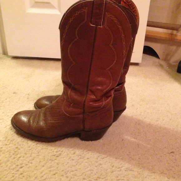Brown leather cowboy boots